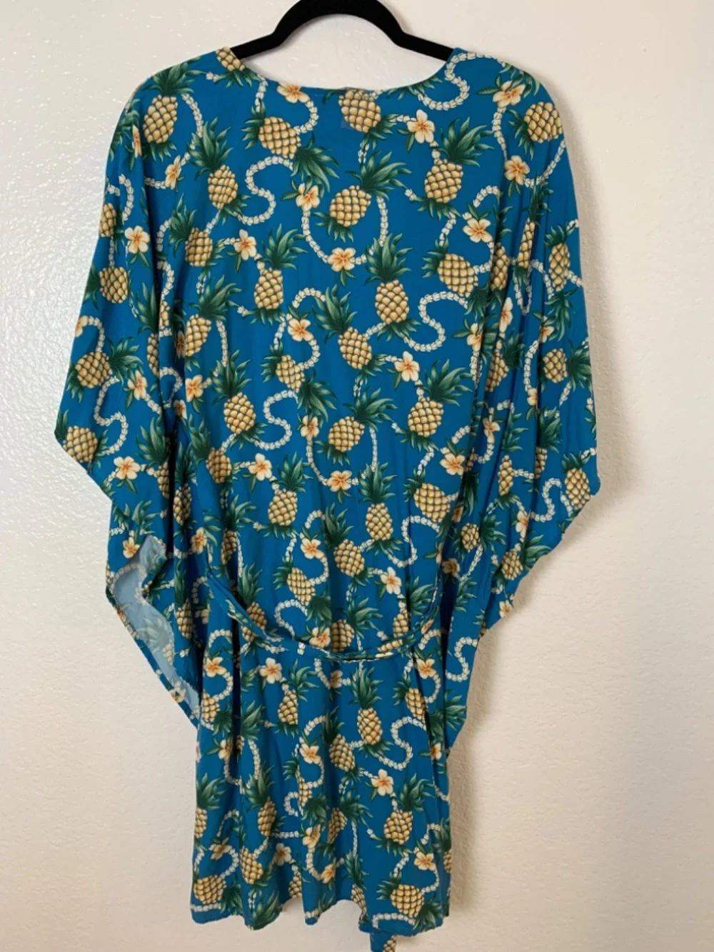 Reyn Spooner Womens Beach Swimsuit Coverup XL Blue Pineapple Print Tassel Tie - Picture 9 of 15